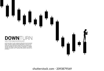 Unemployment man walking on stack of downturn graph. Concept for end of career and jobless.