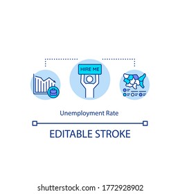 Unemployment Rate Concept Icon. Labor Force Problem. Jobless People In Region. Human Resources Statistic Idea Thin Line Illustration. Vector Isolated Outline RGB Color Drawing. Editable Stroke