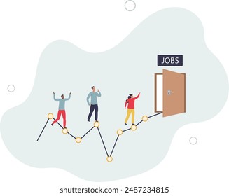 Unemployment rate or hiring position statistics or forecast, economy growth or recession,flat design.illustration with people.