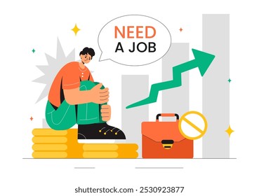 Unemployment Rate Vector Illustration featuring Numerous Individuals Searching for Jobs, Economic Downturns and financial Crises in a Background