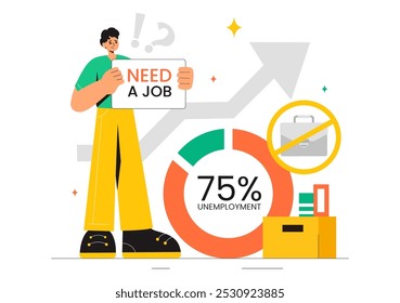 Unemployment Rate Vector Illustration featuring Numerous Individuals Searching for Jobs, Economic Downturns and financial Crises in a Background