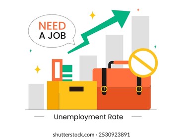 Unemployment Rate Vector Illustration featuring Numerous Individuals Searching for Jobs, Economic Downturns and financial Crises in a Background