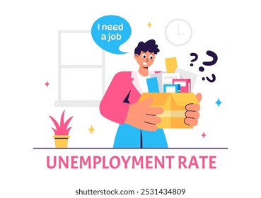 Unemployment Rate Vector Illustration featuring individuals actively searching for Jobs Amid Economic Downturns and Financial Crises in a Flat Background