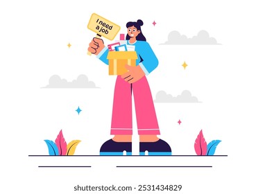Unemployment Rate Vector Illustration featuring individuals actively searching for Jobs Amid Economic Downturns and Financial Crises in a Flat Background