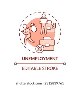 Unemployment red concept icon. No work. Global recession. Laid off. Economic crisis. Financial stress. Job loss abstract idea thin line illustration. Isolated outline drawing. Editable stroke