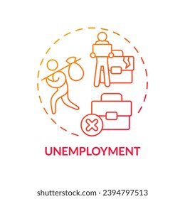 Unemployment red gradient concept icon. No work. Global recession. Laid off. Economic crisis. Financial stress. Job loss abstract idea thin line illustration. Isolated outline drawing