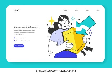 Unemployment risk insurance web banner or landing page. Government financial support. Social problem of occupancy, job offer and workplace shortening. Economy theory. Flat vector illustration