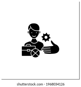 Unemployment services glyph icon. Service to protect employees.Help with finding job. Employment center. Worker support concept. Filled flat sign. Isolated silhouette vector illustration