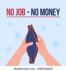 Unemployment social media post mockup. No job no money phrase. Web banner design template. Employment booster, content layout with inscription. Poster, print ads and flat illustration