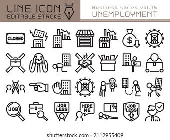 Unemployment Vector Icon Set. Editable Line Stroke.