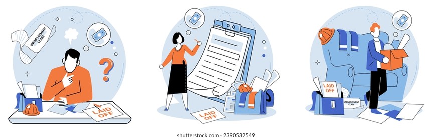 Unemployment. Vector illustration. Unemployment rates are key indicator economic health nation The layoff employees during crisis can create sense panic and uncertainty Stagnation in job market