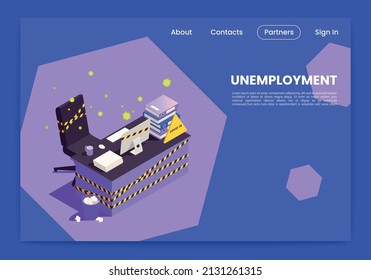Unemployment web composition with empty isometric office chair vector illustration