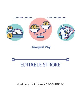 Unequal Pay Icon. Man And Woman Work Salary Gap, Gender Employment Inequality, Discrimination Idea Thin Line Illustration. Vector Isolated Outline RGB Color Drawing. Editable Stroke