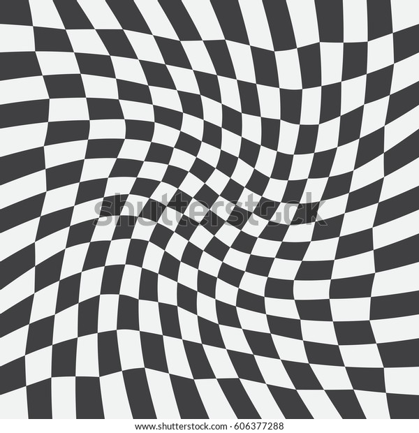 Unequal twisted checks, abstract checkered\
background. Vector illustration. Background with black and white\
checkered racing flag. Opt\
Art.