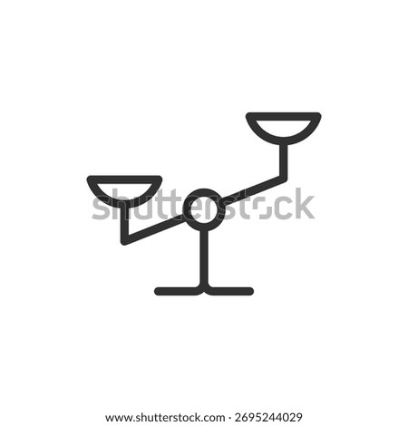 Uneven balance scale, linear icon. Comparison and imbalance concept. Line with editable stroke.