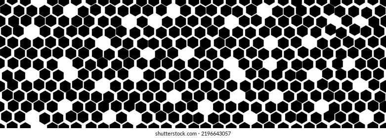 Un patrón simple y sin fisuras en blanco y negro con huecos. Textura irregular de la célula colmena. Resumen de fondo vectorial con geometría hexagonal. Papel de escritorio de estilo minimalista