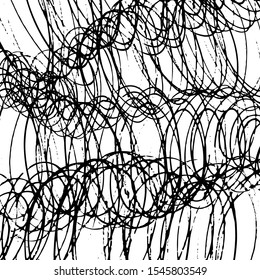 The uneven black and white texture is done with brushspin. Grunge background on an isolated white background.Abstract textured effect.Spiral art line.Vector illustration EPS10.