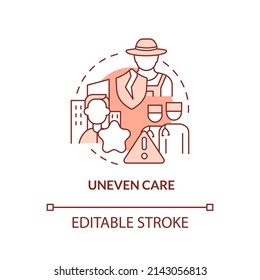 Uneven Care Terracotta Concept Icon. Lack Of Access To Primary Care Factor Abstract Idea Thin Line Illustration. Isolated Outline Drawing. Editable Stroke. Arial, Myriad Pro-Bold Fonts Used