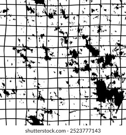 Unregelmäßige Überprüfung mit granger Textur in schwarz auf weiß. Für Modegrafiken wie Textil-Rundumdruck, für Wohndekoration wie Tapete, Tischdecke, Bettwäsche, zum Verpacken, Umhüllen, Dekorieren