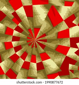mandala geométrica desigual con mosaico rojo y amarillo 