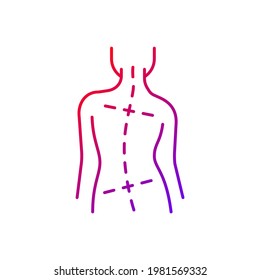 Uneven hips and shoulders gradient linear vector icon. Abnormal curve in spine. Worsening scoliosis. Bad posture. Thin line color symbols. Modern style pictogram. Vector isolated outline drawing