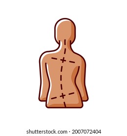 Uneven hips and shoulders RGB color icon. Abnormal curve in spine. Worsening scoliosis. Muscular imbalances. Difference in leg length. Unusual gait. Hip pain. Isolated vector illustration