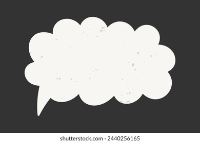 Uneven light textured doodle speech bubble isolated on dark background. Hand drawn vintage vector element with grunge effect, frame, dialog.