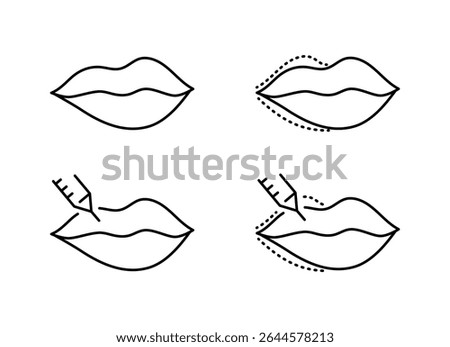 Uneven lips correction icon, line style, editable stroke. Treating asymmetric lips illustration