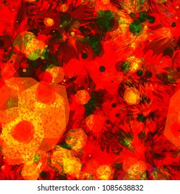 Uneven organic surface. Rough seamless texture. Red, yellow, black colors. Abstract vector background for web page, banners backdrop, fabric, home decor, wrapping