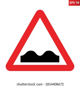 Señal de tráfico irregular. Ilustración vectorial de la señal de la carretera de advertencia del triángulo rojo con el icono de las colinas en el interior.