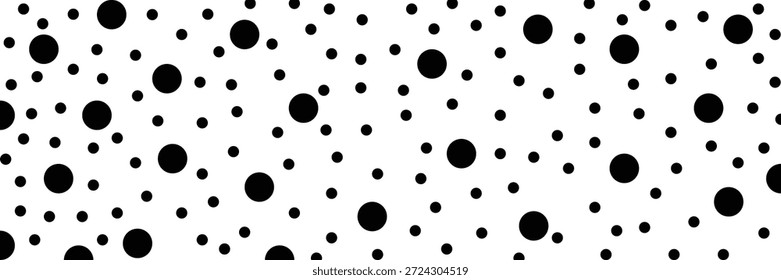 Uneven specks, spots, blobs, splashes seamless pattern. Free hand drawn speckles, flecks, stains or dots of different size wrapping texture. Unusual polka dot white on black monochrome background.