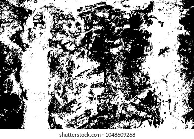 Uneven stone surface. Black white vector texture. Distressed noisy overlay for vintage effect. Monochrome textured layer. Weathered stone wall surface. Natural stone relief. Black grit with stain