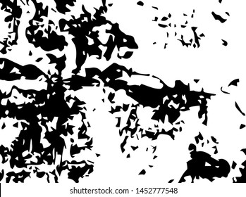 Unevenness texture. Grunge overlay layer. Distress background. Grungy stained template. Monochrome surface with dirty pattern in cracks, scratch, dots.  Old wall pattern