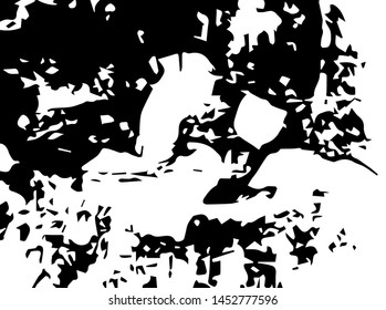 Unevenness texture. Grunge overlay layer. Distress background. Grungy stained template. Monochrome surface with dirty pattern in cracks, scratch, dots.  Old wall pattern