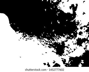 Unevenness texture. Grunge overlay layer. Distress background. Grungy stained template. Monochrome surface with dirty pattern in cracks, scratch, dots.  Old wall pattern