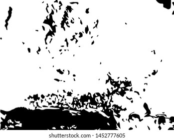 Unevenness texture. Grunge overlay layer. Distress background. Grungy stained template. Monochrome surface with dirty pattern in cracks, scratch, dots.  Old wall pattern