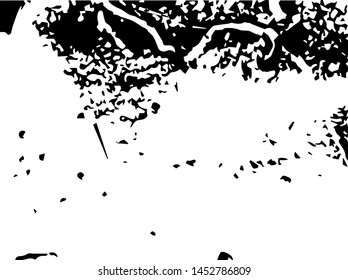 Unevenness texture. Grunge overlay layer. Distress background. Grungy stained template. Monochrome surface with dirty pattern in cracks, scratch, dots.  Old wall pattern
