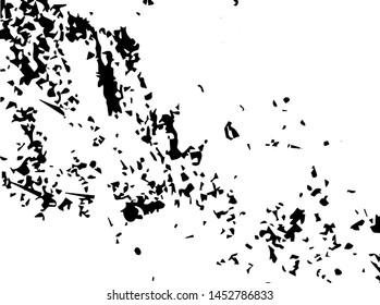 Unevenness texture. Grunge overlay layer. Distress background. Grungy stained template. Monochrome surface with dirty pattern in cracks, scratch, dots.  Old wall pattern
