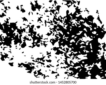 Unevenness texture. Grunge overlay layer. Distress background. Grungy stained template. Monochrome surface with dirty pattern in cracks, scratch, dots.  Old wall pattern