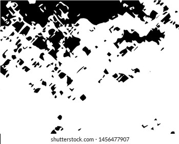 Unevenness texture. Grunge overlay layer. Distress background. Grungy stained template. Monochrome surface with dirty pattern in cracks, scratch, dots.  Old wall pattern
