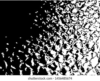 Unevenness texture. Grunge overlay layer. Distress background. Grungy stained template. Monochrome surface with dirty pattern in cracks, scratch, dots.  Old wall pattern
