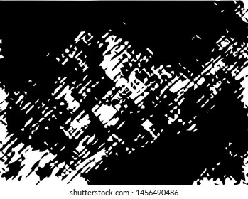 Unevenness texture. Grunge overlay layer. Distress background. Grungy stained template. Monochrome surface with dirty pattern in cracks, scratch, dots.  Old wall pattern