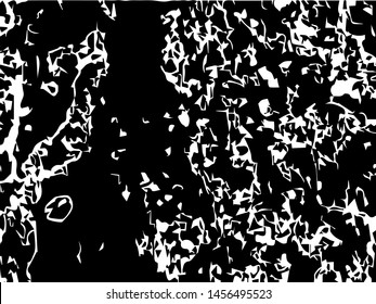 Unevenness texture. Grunge overlay layer. Distress background. Grungy stained template. Monochrome surface with dirty pattern in cracks, scratch, dots.  Old wall pattern