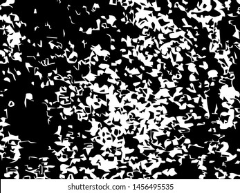 Unevenness texture. Grunge overlay layer. Distress background. Grungy stained template. Monochrome surface with dirty pattern in cracks, scratch, dots.  Old wall pattern