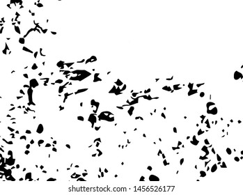 Unevenness texture. Grunge overlay layer. Distress background. Grungy stained template. Monochrome surface with dirty pattern in cracks, scratch, dots.  Old wall pattern