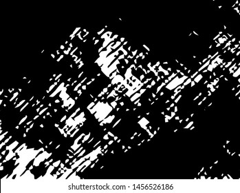 Unevenness texture. Grunge overlay layer. Distress background. Grungy stained template. Monochrome surface with dirty pattern in cracks, scratch, dots.  Old wall pattern