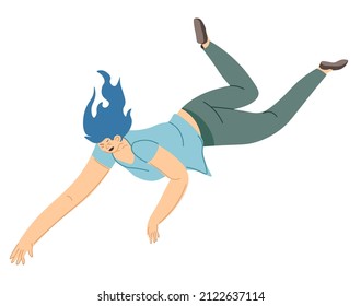 Unexpected accident, falling woman stretching hands and crying, frightened and afraid female character. Slippery road or stroke, problems with balancing and walking, weak girl. Vector in flat