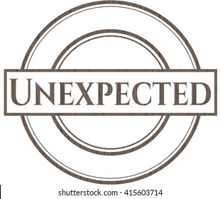 Unexpected badge with wooden background