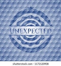 Unexpected blue emblem or badge with geometric pattern background.