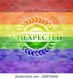 Unexpected emblem on mosaic background with the colors of the LGBT flag